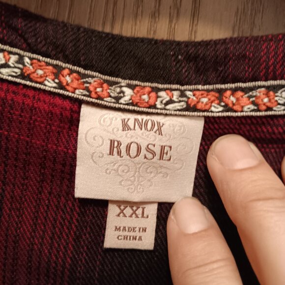 Knox Rose women's plus size cherry red & black plaid peasant dress sz XXL - Picture 10 of 12